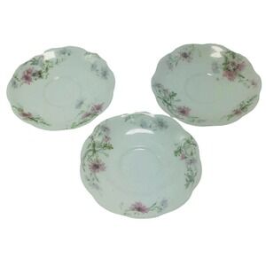 Set 3 Antique Limoges A. Lanternier France Pink Floral 4” Saucers